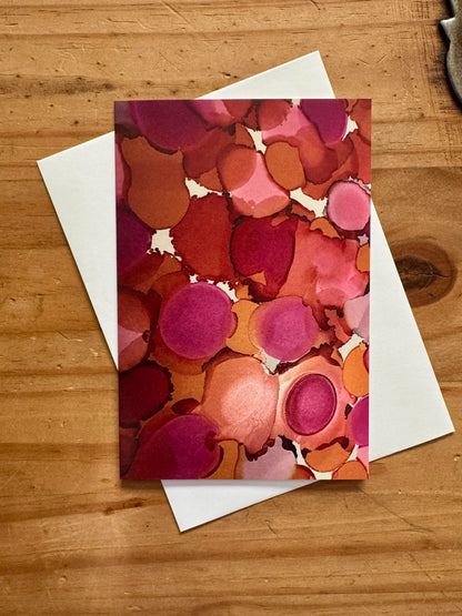 Pink and Orange Abstract Alcohol Ink Greeting Card -100% PCW