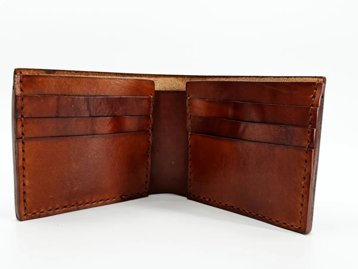 Leather Shimmery Golden Diamond Stamped Bifold Wallet