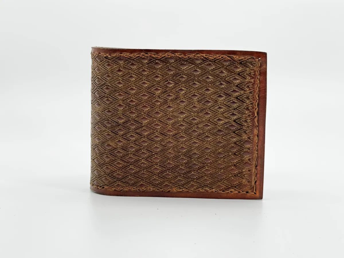 Leather Shimmery Golden Diamond Stamped Bifold Wallet