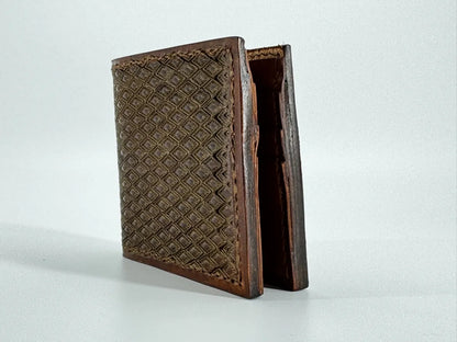 Leather Shimmery Golden Diamond Stamped Bifold Wallet