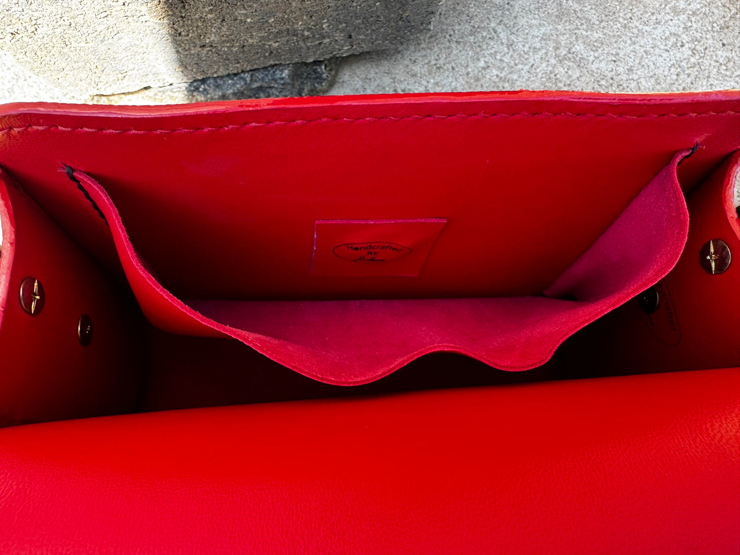 Designer Italian Black and Red Leather Purse with Gold Chain and Magnetic Closure