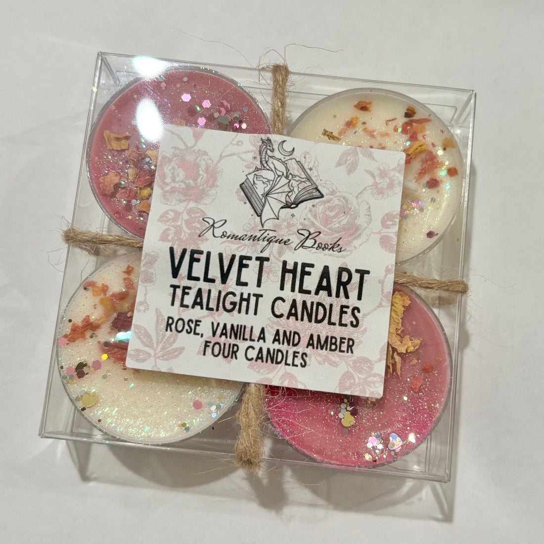 Velvet Heart Tealight Candles – Rose, Vanilla &amp; Amber | Set of 4