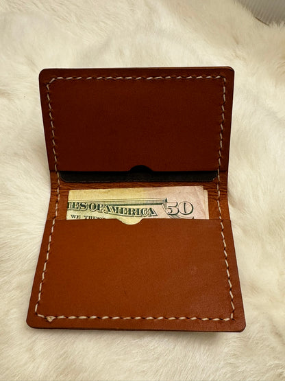 Folding Leather Card Wallet with Two Pockets Holding Six Cards or More Plus Cash