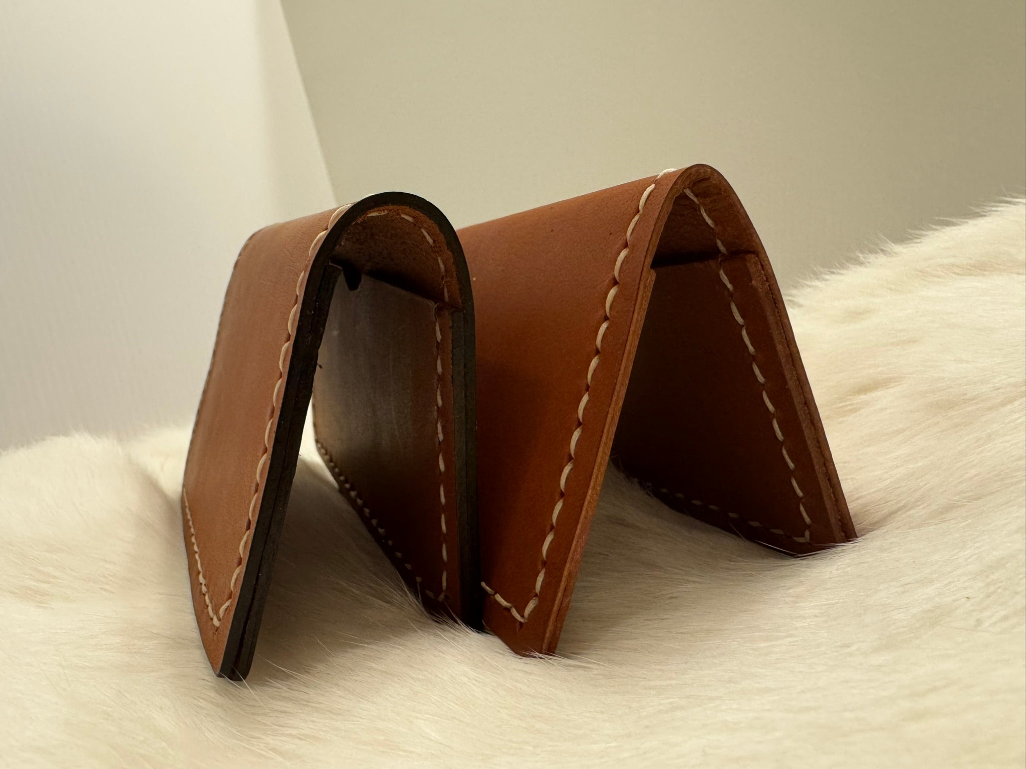 Folding Leather Card Wallet with Two Pockets Holding Six Cards or More Plus Cash