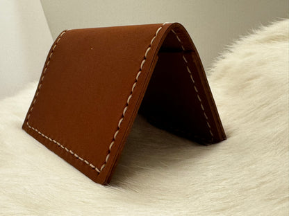 Folding Leather Card Wallet with Two Pockets Holding Six Cards or More Plus Cash