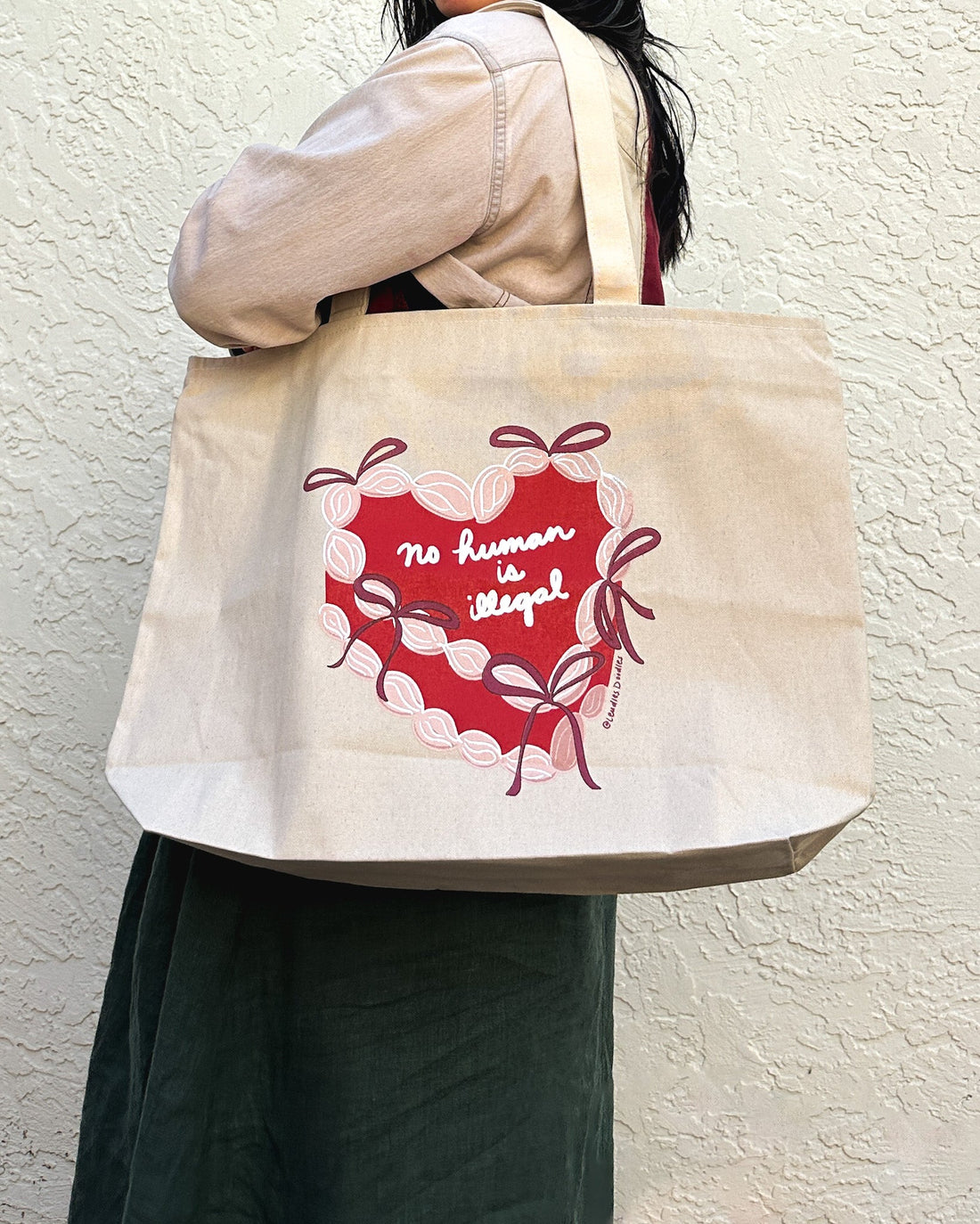 No Human Is Illegal Tote Bag (with Zipper Closure and Inside Pocket)