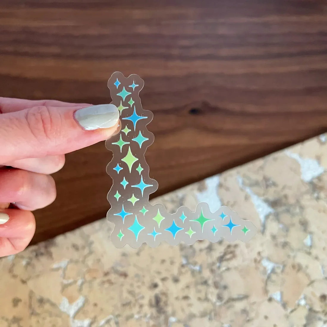 Blue &amp; green sparkle corner sticker