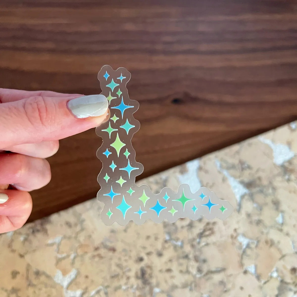Blue &amp;; green sparkle corner sticker