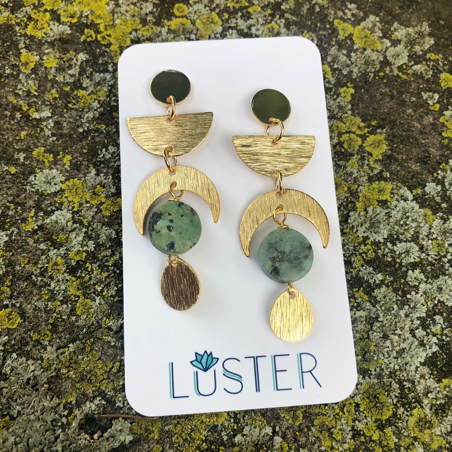 Celestial Brass + Stone Statement Earrings