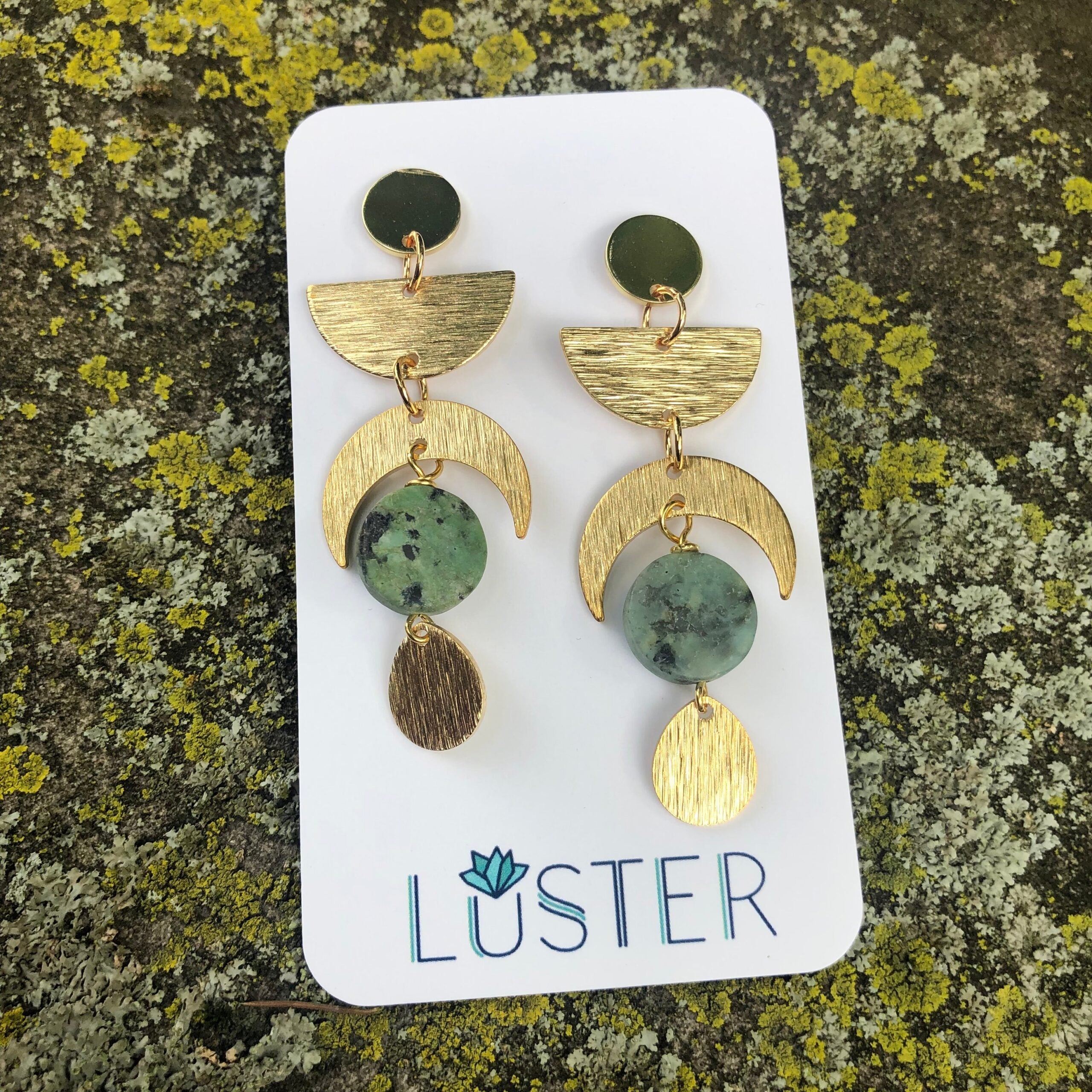 Celestial Brass + Stone Statement Earrings