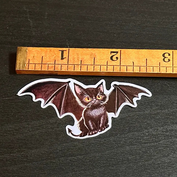 Batcat Art Vinyl Sticker: Gothic Whimsical Cat Decal, Original Hand-Painted Art