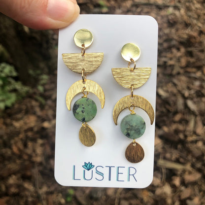 Celestial Brass + Stone Statement Earrings