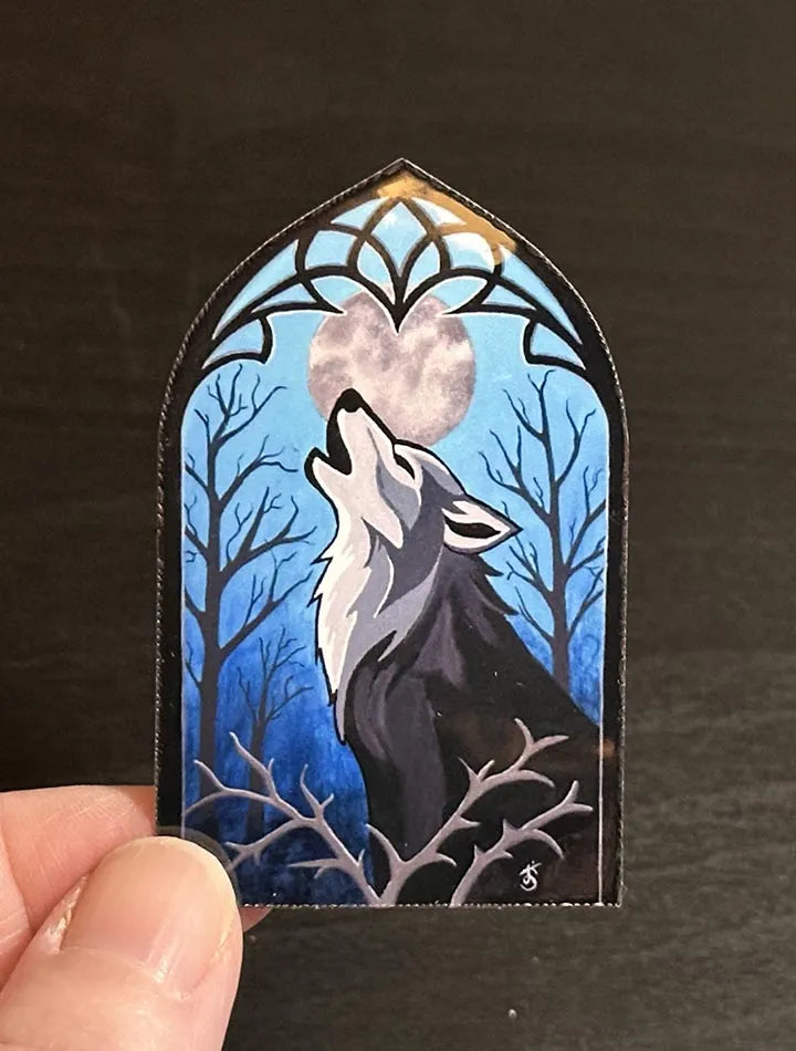 Howling Wolf Vinyl Sticker, Hand-Painted Gothic Dark Fantasy Animal Art, Matte Waterproof Decal