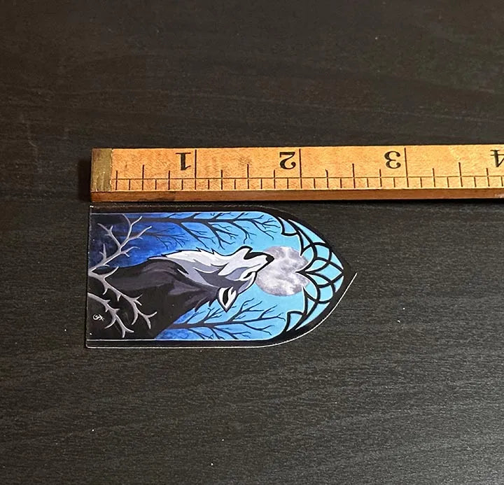 Howling Wolf Vinyl Sticker, Hand-Painted Gothic Dark Fantasy Animal Art, Matte Waterproof Decal