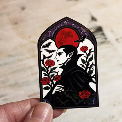Romantic Vampire Painting Sticker, Original Hand Painted Gothic Artwork, Dark Fantasy Vinyl Decal