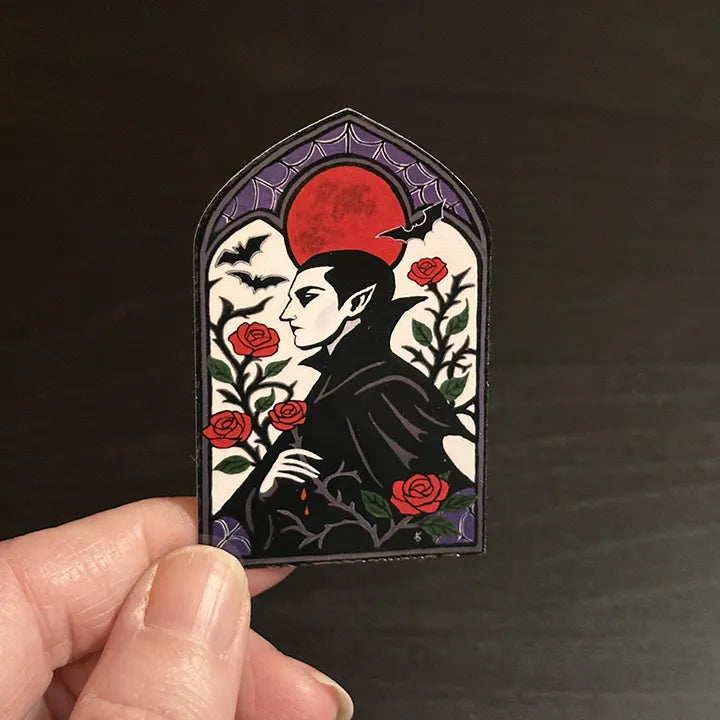 Romantic Vampire Painting Sticker, Original Hand Painted Gothic Artwork, Dark Fantasy Vinyl Decal