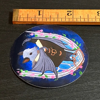 Fantasy Book Bat Sticker; Flying Fox Decal, Original Hand-Painted Art