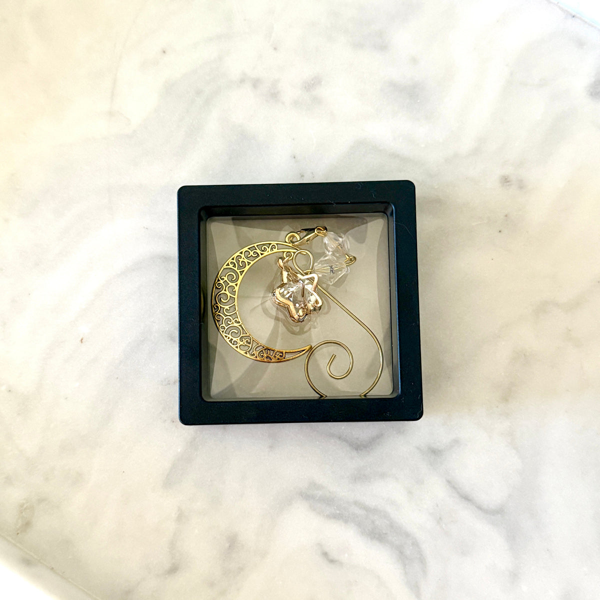 Yuletide Gold Crystal Moon &amp; Star Witchy Christmas Ornament