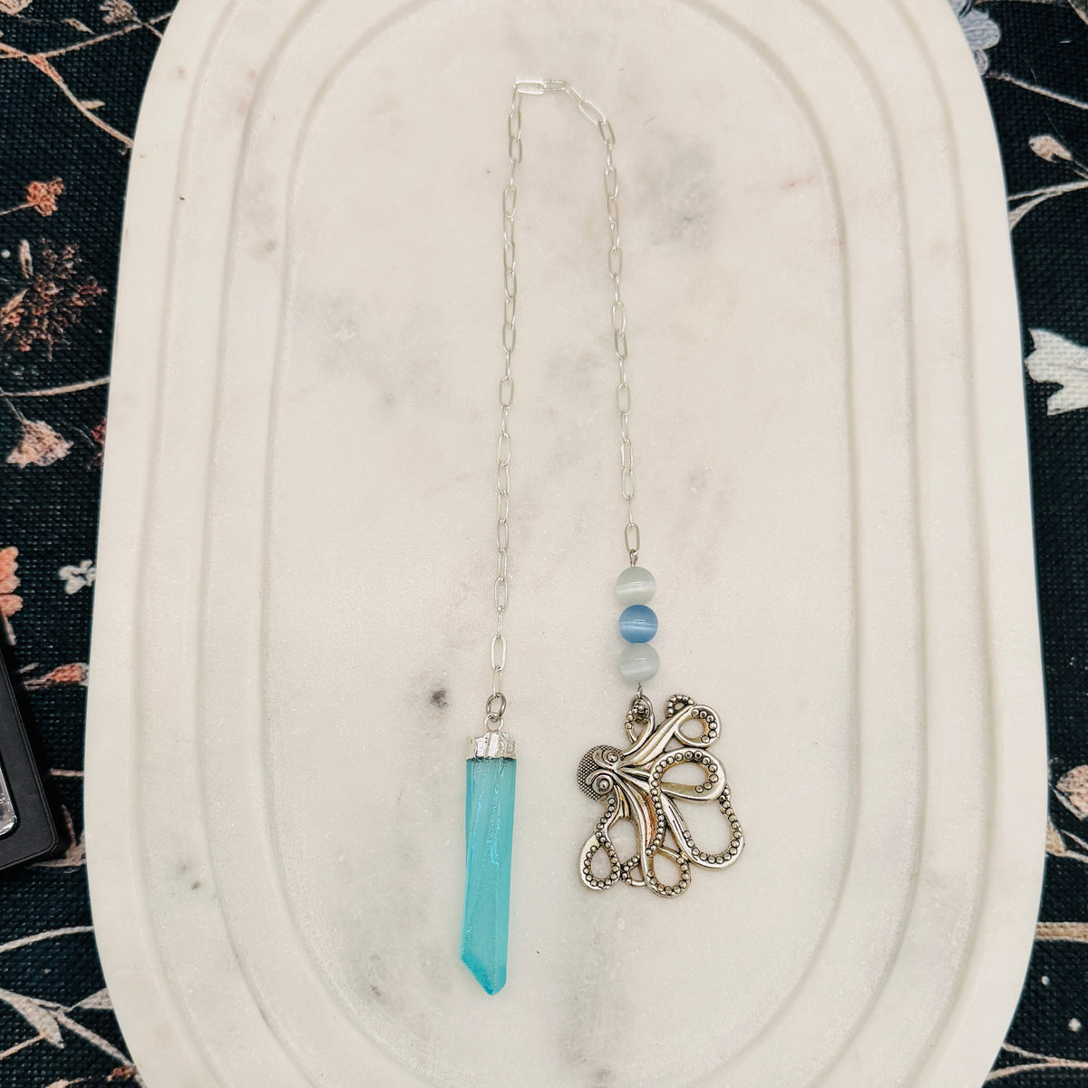 Blue Angel Aura Quartz Mermaid Pendulum – Ocean Magic with Kraken Charm