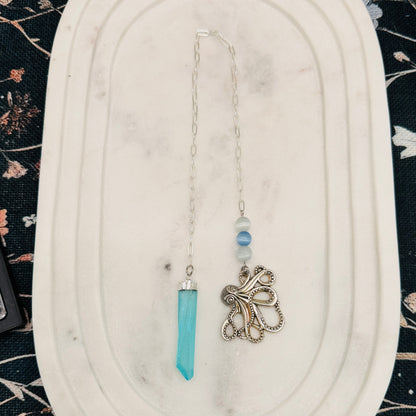 Blue Angel Aura Quartz Mermaid Pendulum – Ocean Magic with Kraken Charm