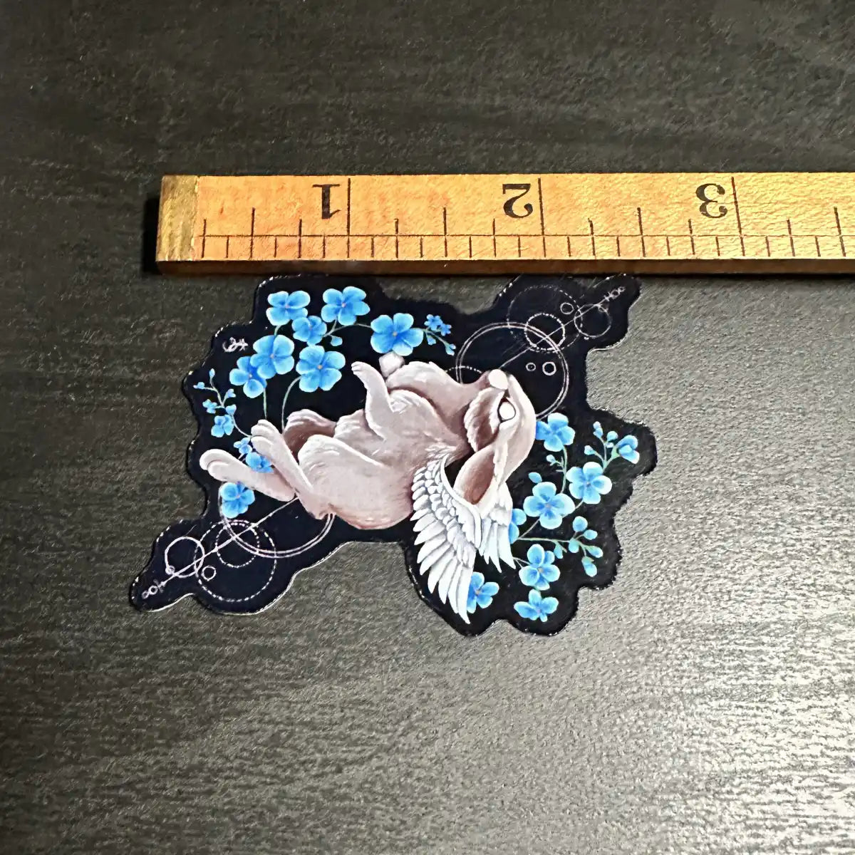 Angel Bunny Art Vinyl Sticker with Forget Me Nots, Original Hand-Painted Art
