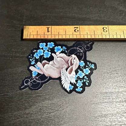 Angel Bunny Art Vinyl Sticker with Forget Me Nots, Original Hand-Painted Art