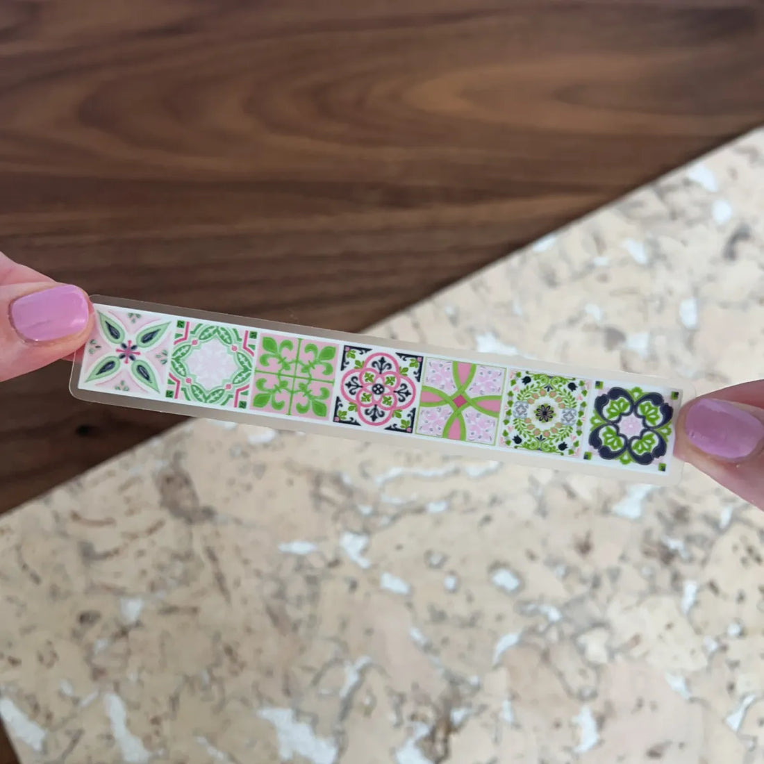 Pink &amp; green tile row sticker