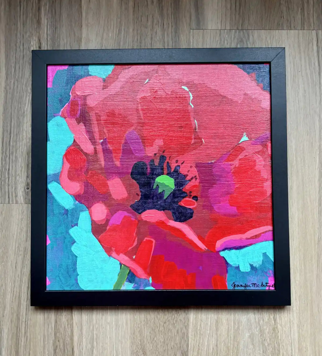 Poppy acrylic painting 12x12 framed