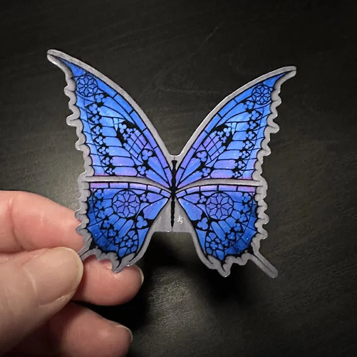 Galaxy Butterfly with Gothic Cathedral Design:2.5 inch Sticker for Laptop, Waterbottle, Phone
