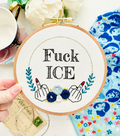 Fuck ICE &amp;amp; Chinga la migra // Embroidery PDF Pattern Download 6 inch