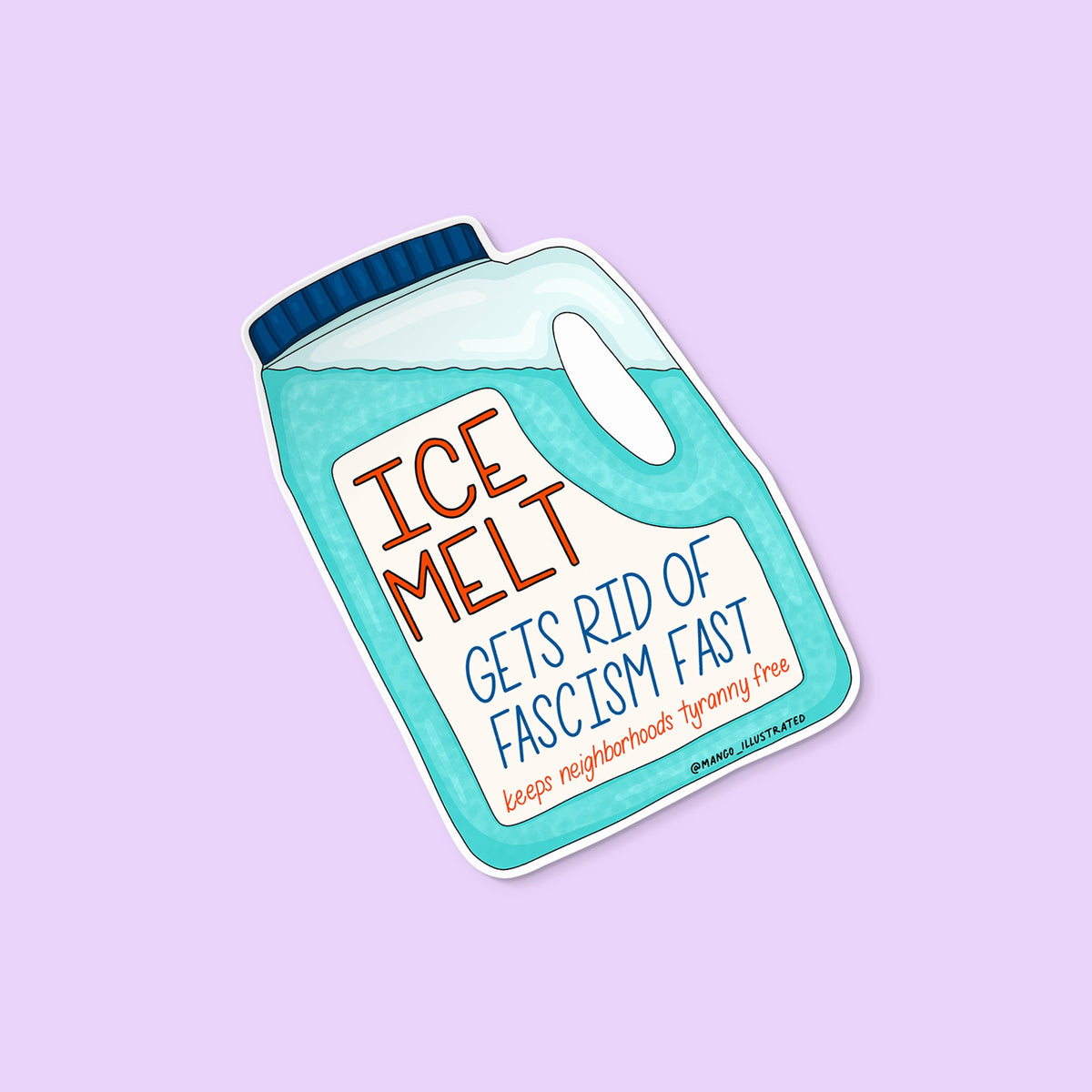 ICE Melt sticker flat lay — waterproof vinyl anti fascist protest sticker for laptops and journals by indie artist MangoIllustrated