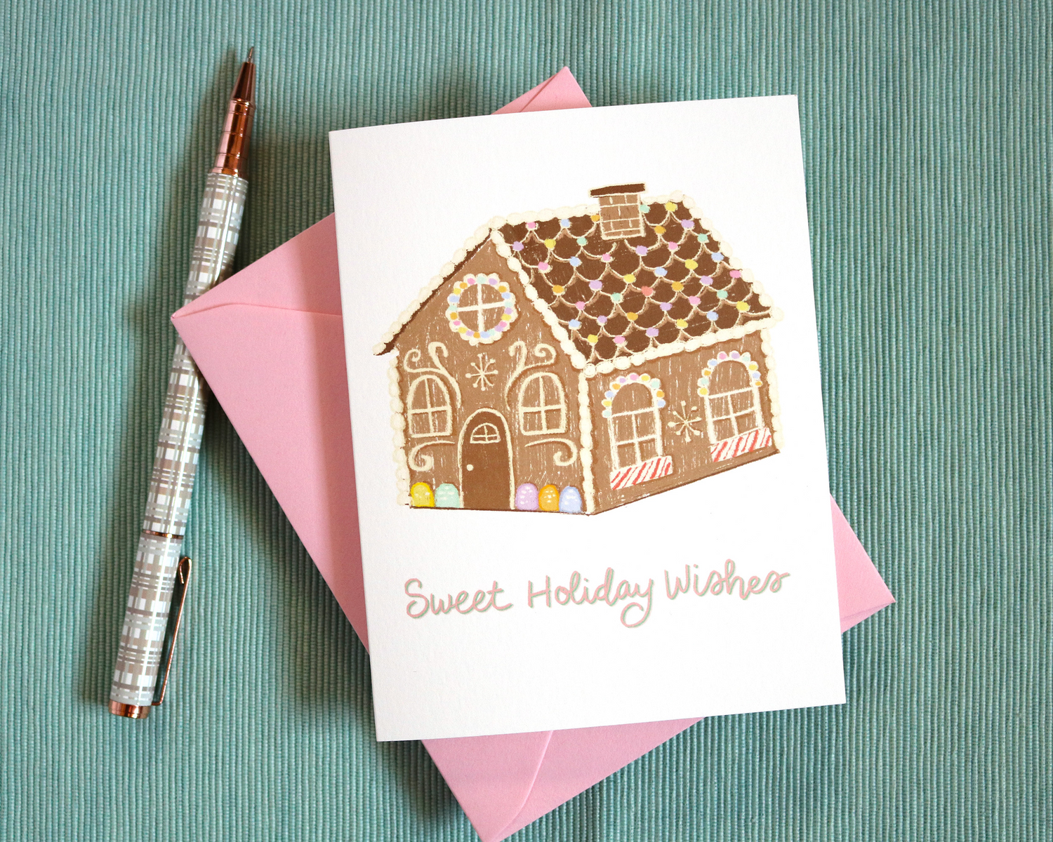 Pastel Gingerbread House Christmas Greeting Card