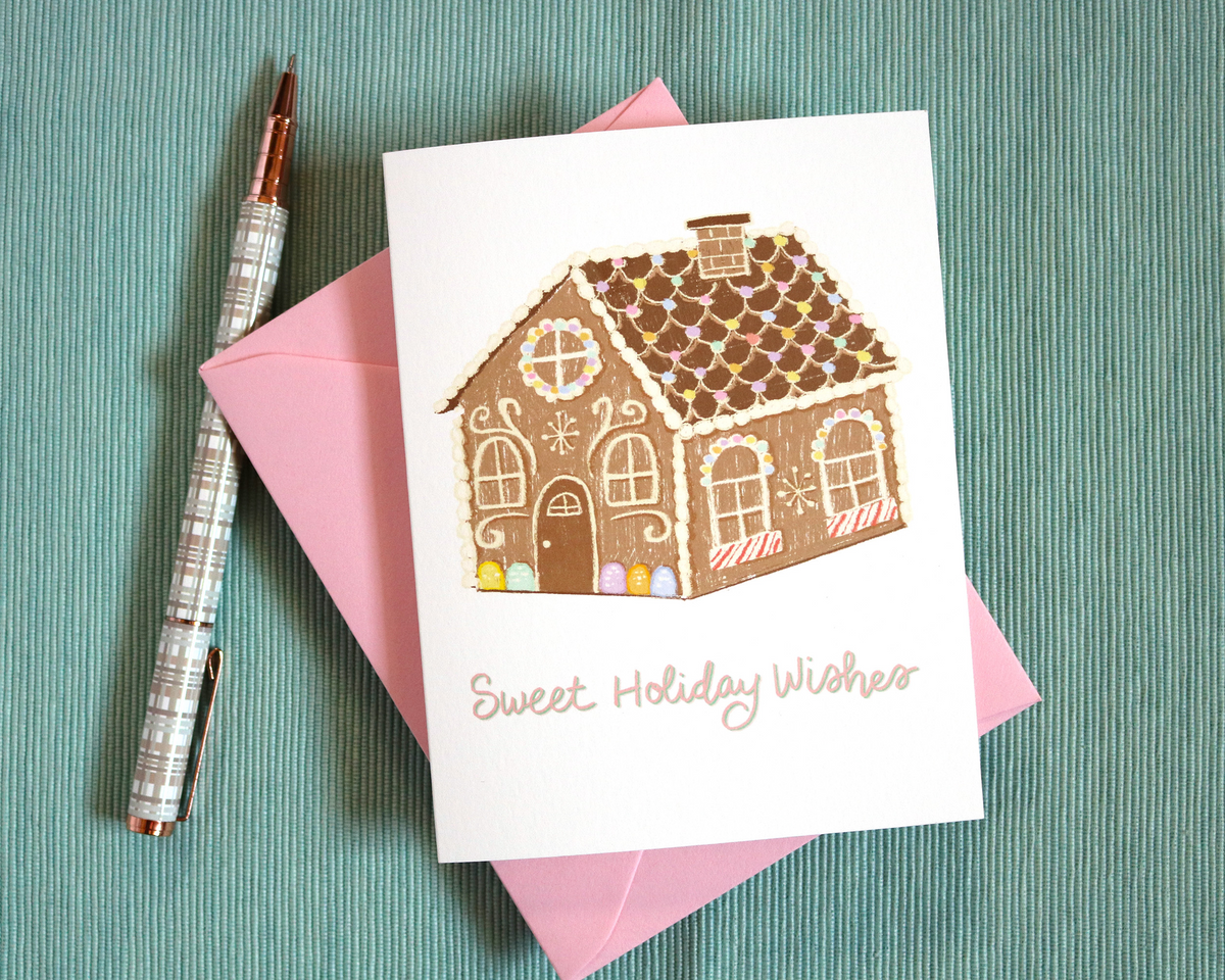 Pastel Gingerbread House Christmas Greeting Card