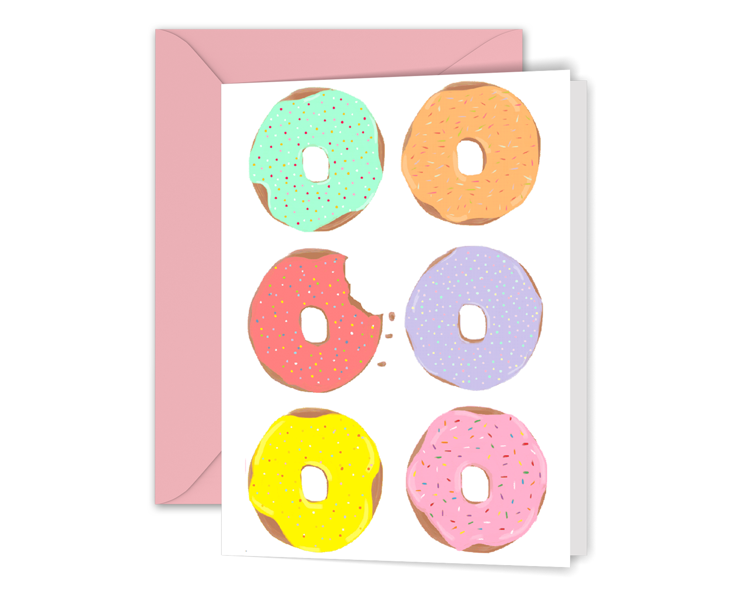 Illustrated Rainbow Donut Greeting Card Stationery Set