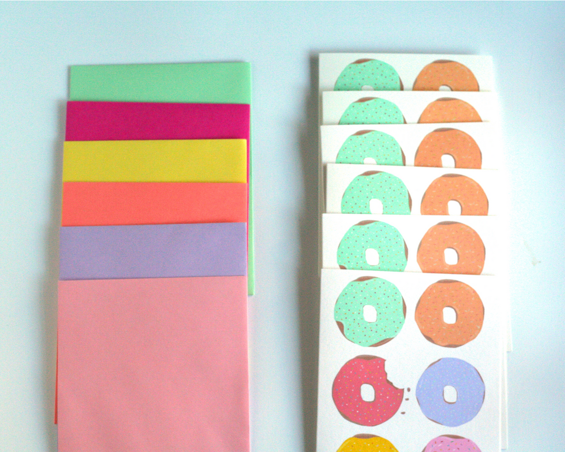 Illustrated Rainbow Donut Greeting Card Stationery Set