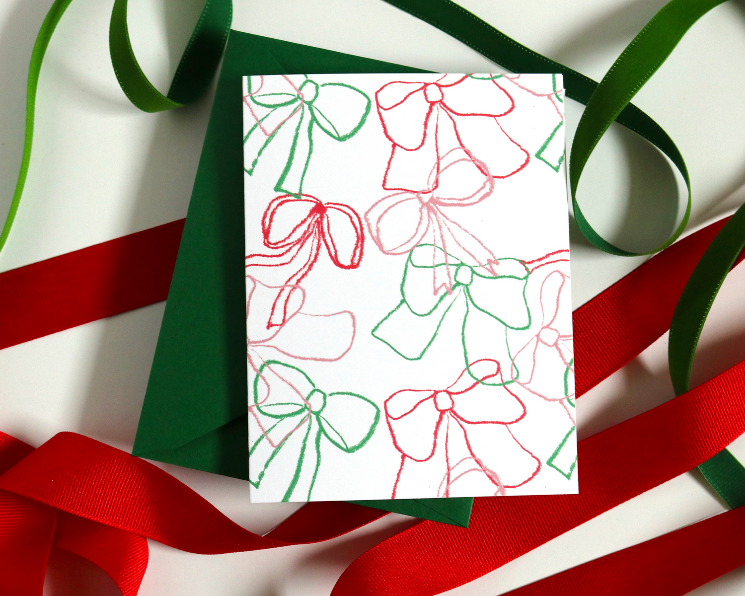 Illustrated Holiday Bows Christmas Greeting Card