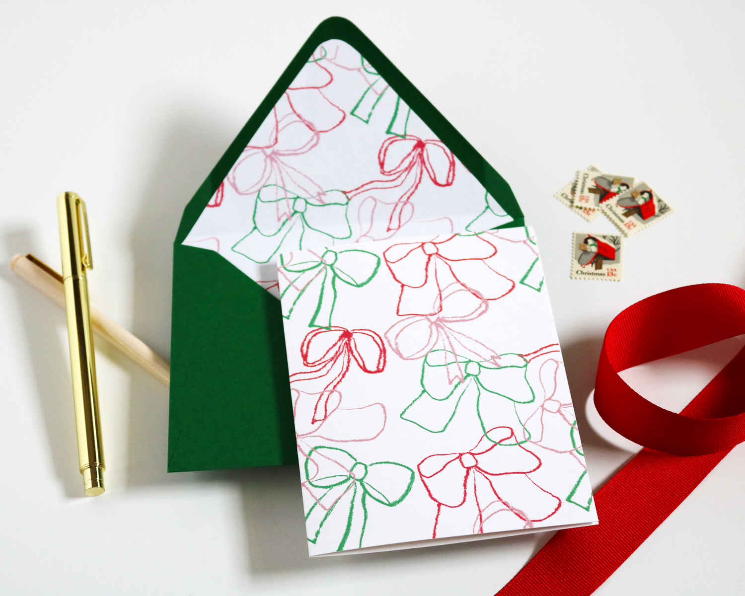 Illustrated Holiday Bows Christmas Greeting Card