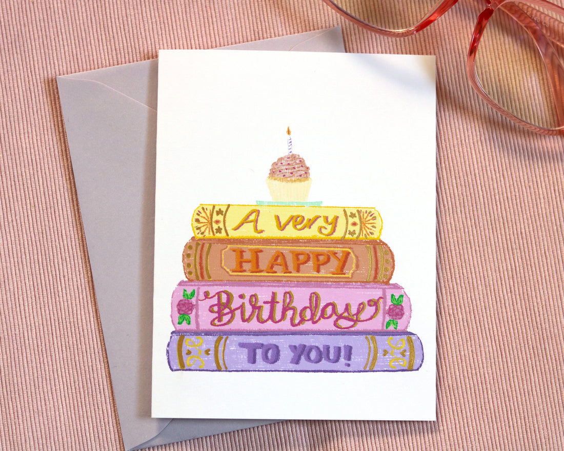 Stack of Books Birthday Greeting Card