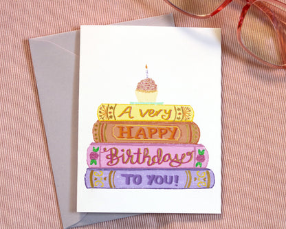 Stack of Books Birthday Greeting Card