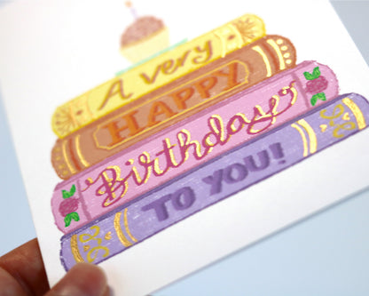 Stack of Books Birthday Greeting Card