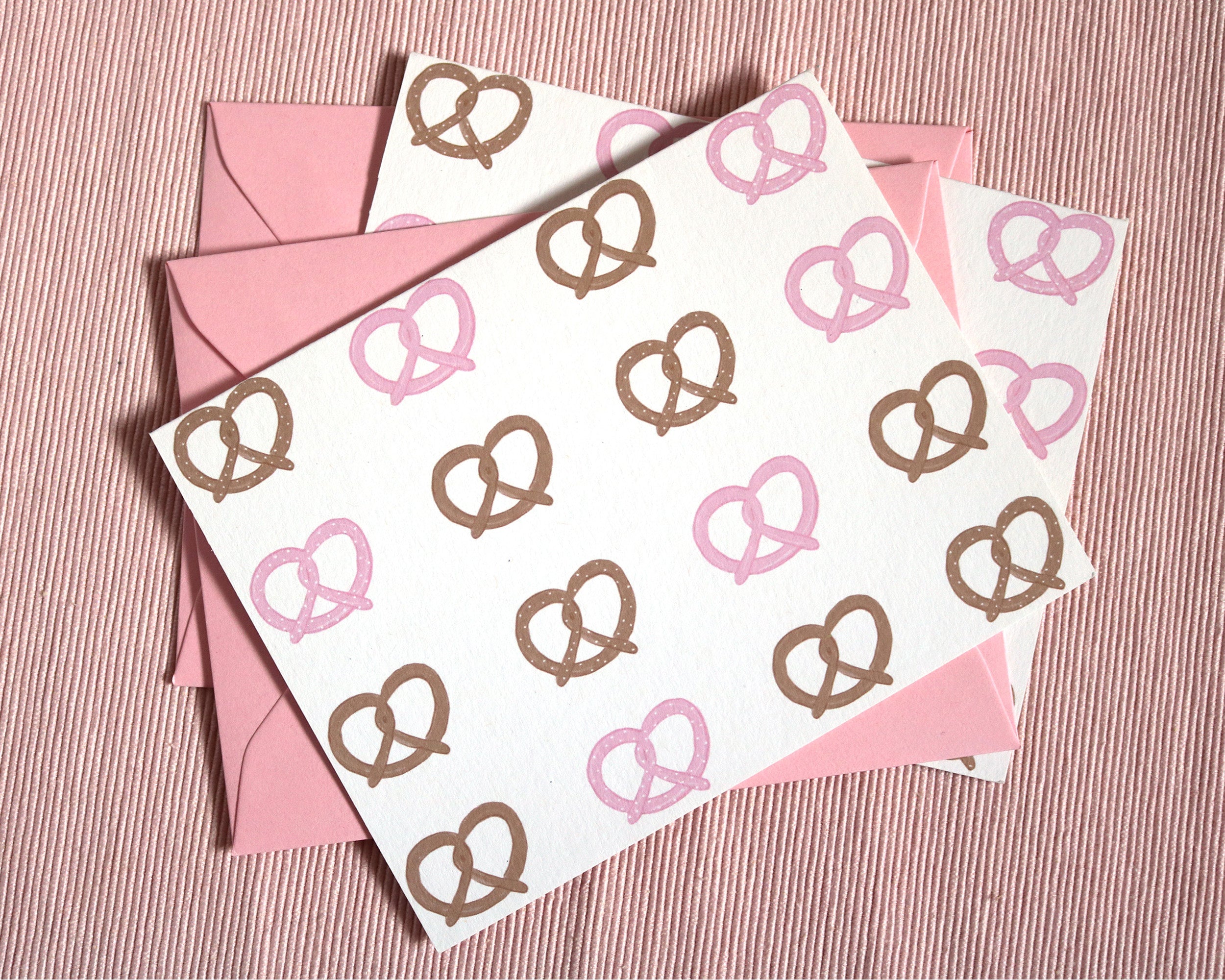 Illustrated Pink Pretzel Greeting Card Set