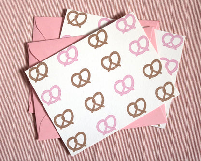Illustrated Pink Pretzel Greeting Card Set