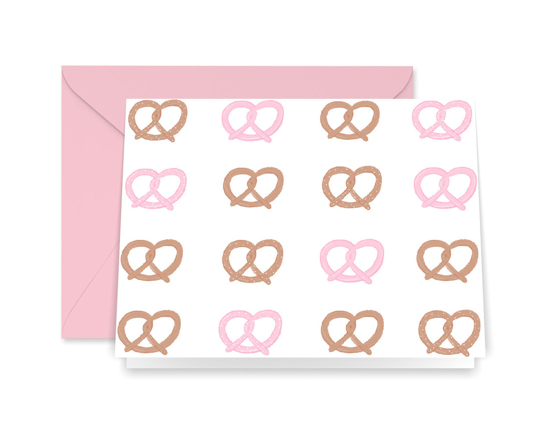 Illustrated Pink Pretzel Greeting Card Set
