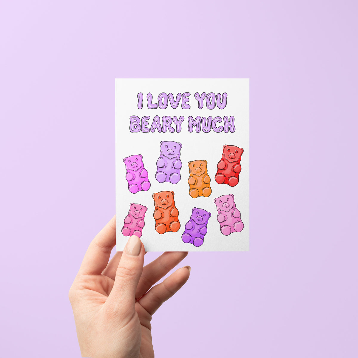 Love You Beary Much card with A2 kraft envelope — candy pun love card by indie artist MangoIllustrated