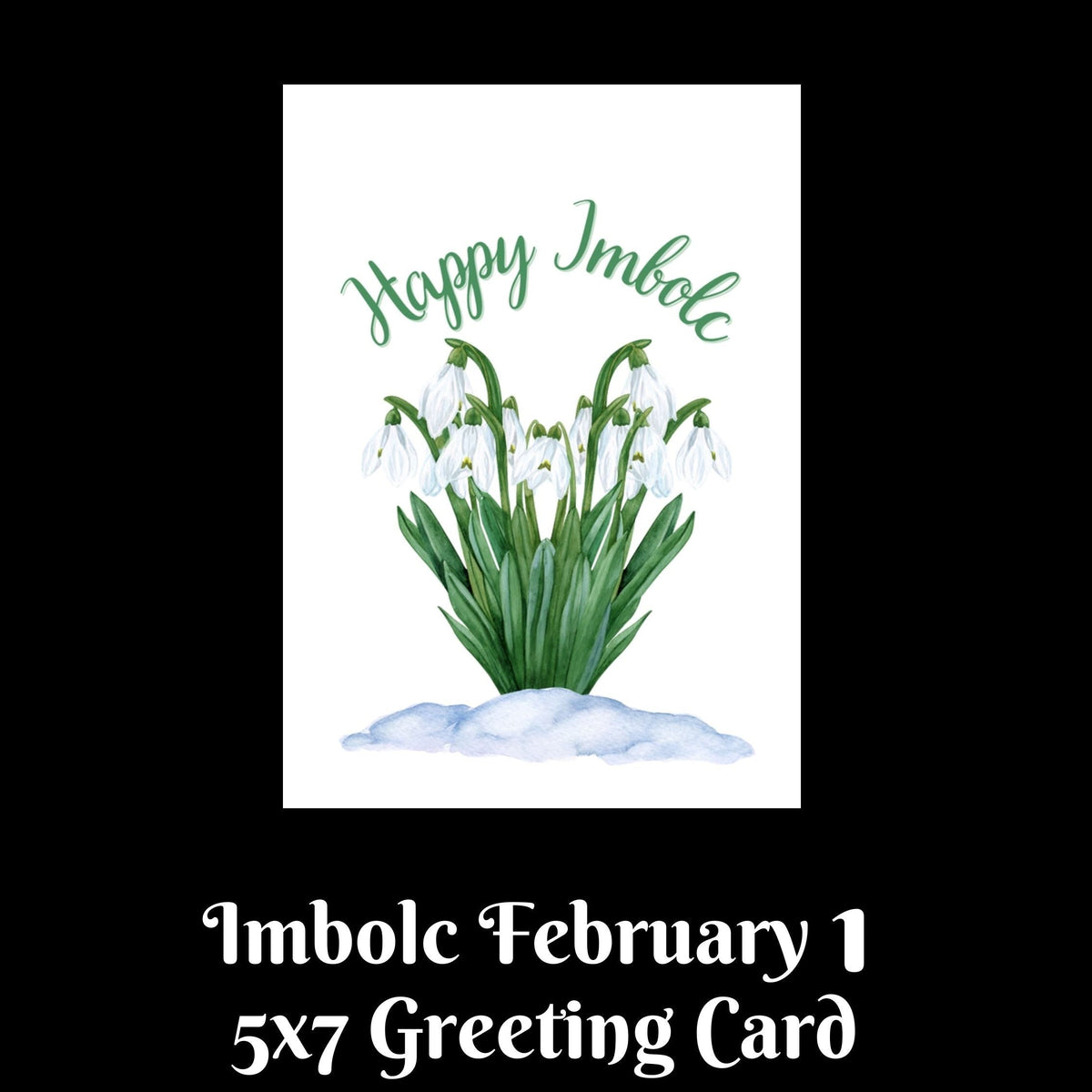 A greeting card design shown on a black background with text below reading &