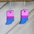 Hand-painted wooden Indiana bisexual pride flag dangle earrings with bisexual pride colors and Indiana state design, hypoallergenic sterling silver hooks, and lightweight LGBTQ jewelry for state pride and inclusive style by Cate’s Concepts