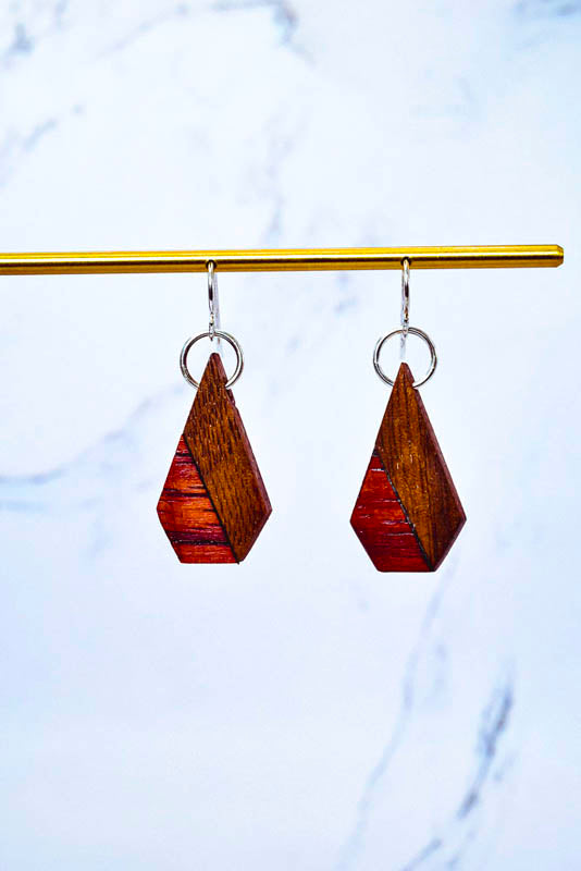 Wooden cone inlay earrings on sterling silver, choice of hardwood base with contrasting inlay