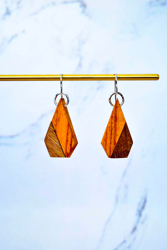 Wooden cone inlay earrings on sterling silver, choice of hardwood base with contrasting inlay