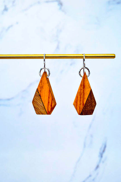 Wooden cone inlay earrings on sterling silver, choice of hardwood base with contrasting inlay