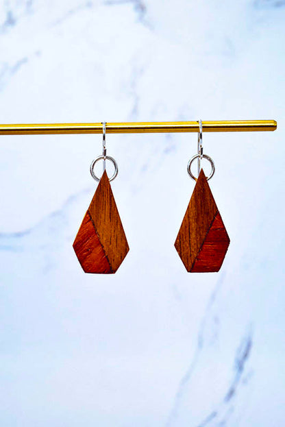 Handmade wooden cone earrings, two-tone hardwood drop with sterling silver hooks
